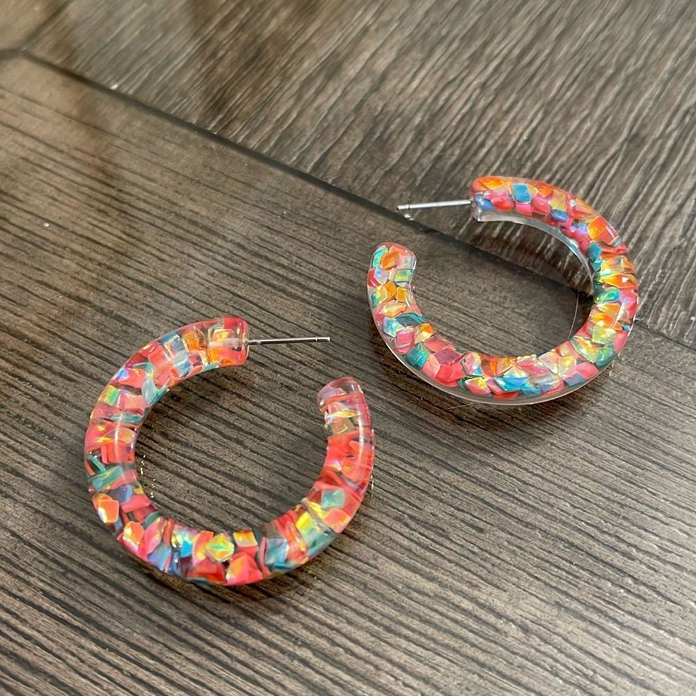 Golden Stella Resin Acrylic Hoops, Glitter Hoops